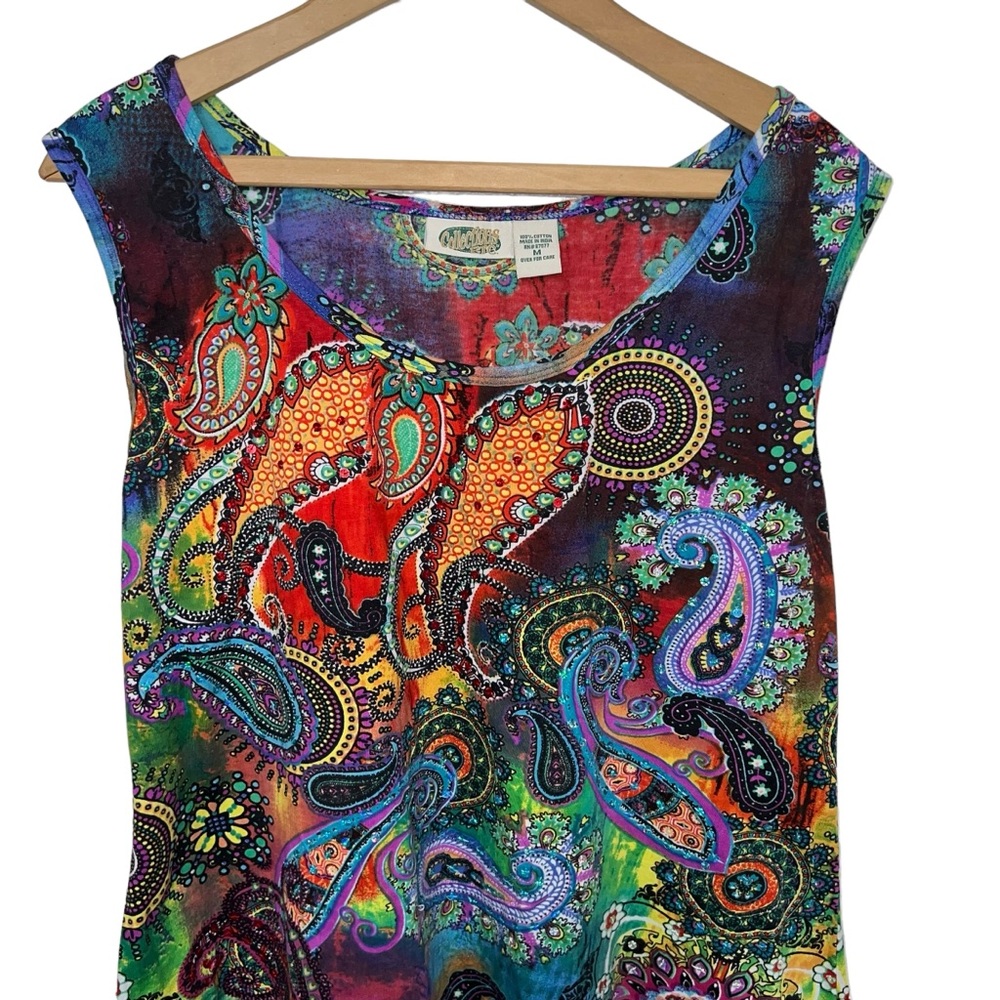 Vintage Y2K Collections Etc Colorful Sleeveless Paisley Sharkbite Boho Tunic Top - Picture 5 of 12
